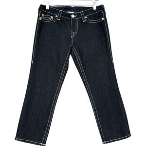 True Religion Rockstar Lola Dark Wash Contrast Stitch Cropped Jeans Women 30